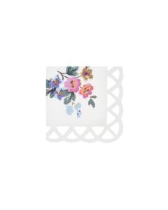 Basketweave Floral Small Napkins - Pack of 16 Paper Napkins with Scalloped Edge & Cut-Out Basketweave Border, Elegant Garden Lunch & Tea Party