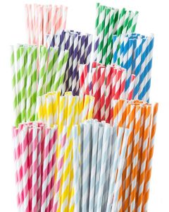 Weemium Paper Straws Disposable - 200 Pack - Durable & Non-Soggy Striped Paper Straws for Drinking in 10 Colors - 100% Biodegradable & Eco-Friendly for Parties, Events, Crafts & Everyday Use