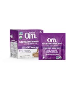 OM MUSHROOM SUPERFOOD Hot Chocolate Blend Dutch Cocoa Mushroom Powder with Lions Mane Reishi Chaga Turkey Tail Focus Calm Stress Support 2g Sugar 25 Calories Single Serve 10 Count
