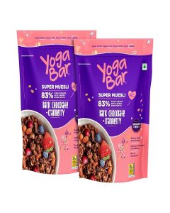 Yogabar Wholegrain Breakfast Muesli 1kg (500g x 2), Dark Chocolate Cranberry, 25% Dry Fruits, Nuts and Seeds / Healthy Breakfast Cereals / Gluten Free / Antioxidant Rich / Healthy Food for Breakfast /
