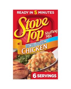 Stove Top Lower Sodium Chicken Stuffing Mix Instant Side Dish for Chicken and Holiday Meals Savory Seasoned Bread Stuffing Ready in 5 Minutes 6 Ounce Box Pack of 1