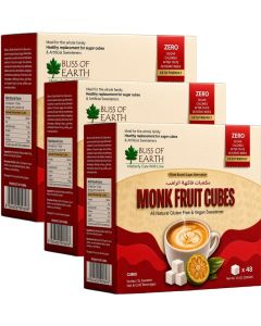 Bliss of Earth Monk Fruit Sweetener Cubes (Pack of 3), Zero Calorie Natural Sugar Substitute, Keto & Diabetic Friendly, Sugar Free Sweetener for Tea Coffee & Baking, Pre-Portioned 216g (48 Cubes)