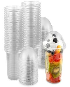12 oz Clear Plastic Dessert Cups with Lids (Set of 50) Small Disposable Parfait Cup, Dome Lid - No Hole, 12-Ounce Party Fruit Containers, Banana Pudding Bowl, Jello, Ice Cream, Desserts Container
