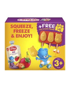 Cerelac Fruits Puree Pouch for Kids in Apple Banana Strawberry, 3-6 Years Promo with FREE Mould (110g x 6)
