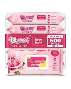Moonwisp 500 Wipes - Rose Scented Wet Wipes for Cleaning and Moisturizing, Travel-Friendly, Hypoallergenic, All-Purpose Wipes, Perfect for Adults and Kids - (PACK 5 x 100)
