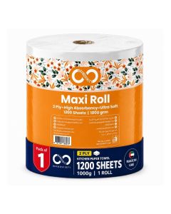 Kitchen Roll Tissue Paper Towel 1000g Maxi Roll Contains 1 Packs 1000 Diamond Embossed Sheets Higher Absorbency & Ultra Soft Tissue 1200 sheets