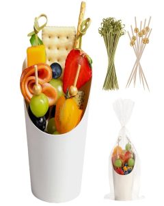 60 Sets Disposable Charcuterie Cups with Sticks and Bags, 14 oz White Kraft Paper Snack Boxes Appetizers Cup French Fry Holder with Cocktail Skewers Toothpicks Tooth Picks(60 Cups+60 Bags+200 Sticks)