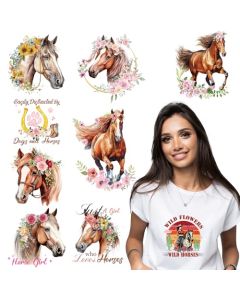 Shejdgart Dtf Transfers Ready to Press 9Pcs Horse Iron on Transfers for Tshirts Western Heat Transfer Vinyl Stickers Watercolor Iron on Patches Decals for Clothes Pillow Bag DIY Crafts Fabric Decor
