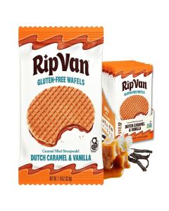 Rip Van Wafels Gluten-Free Stroopwafel - Dutch Caramel & Vanilla Stroopwafels Healthy Snacks Non-GMO Low Sugar (6g) Calorie, 12 Count