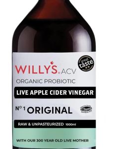 WILLY'S Organic Raw Apple Cider Vinegar with Real Living Mother, 1000ml