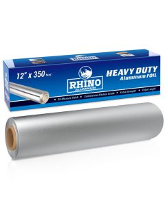Rhino Aluminum Heavy Duty Aluminum Foil 12 x 350 sf Long Roll 25 Microns Thick Foil Heavy Duty Commercial Grade Extra Thick Strong Enough for Food Service Industry Pack of 1