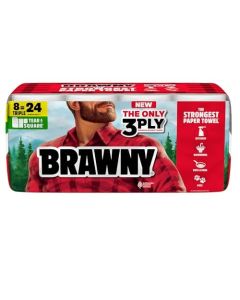 Brawny TearASquare 3Ply Paper Towels 8 Triple Rolls 24 Regular Rolls Strong Absorbent and Durable with 3 Sheet Sizes Quarter Half Full