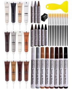 SEISSO Wood Furniture Repair Kit, 42 Pcs Wood Filler and Touch Up Markers with Wax Sticks, Vinyl Floor Repair Kit for Scratches, Cracks, Holes, Discoloration for Door, Stain, Floor, Table, Cabinet
