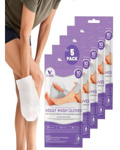 Medcosa Adult Washcloths for Incontinence - Unique Disposable Body Wipes Shaped Like a Glove. Unscented, Premoistened Wet Wipes, with Barrier Cream - 5 Pack (50 Wash Cloths) 50 Count (Pack of 5)