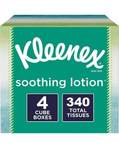 Kleenex Soothing Lotion Tissues with Aloe Coconut Oil and Vitamin E 4 cube boxes 1 Cube Box containe 85 Tissues Total of 340 Tissues Assortment Colors