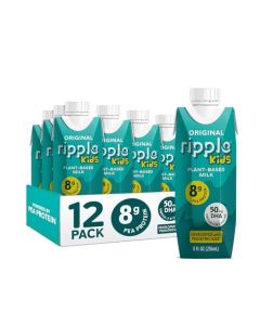 Ripple Kids Original Plant Based Milk Pediatrician Recommended 8g Pea Protein Shelf Stable Vegan Non GMO Certififed Dairy Soy Nut Gluten and Lactose Free 8 Fl Oz Pack of 12