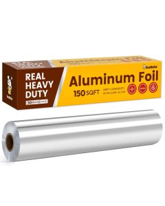 Katbite Aluminum Foil Roll Heavy Duty 12inx150ft 30 Micron Thick Strong Foils Aluminum Roll with Cutter for Home Cooking Catering Grilling150Sqft