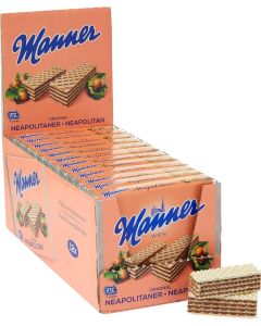 Manner Original Neapolitaner Wafers - Hazelnut Cream Filled, 75g (Pack of 12)