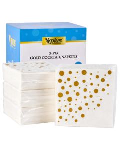 Vplus 200 Pack Cocktail Napkins Paper 3Ply Beverage Napkins Disposable Gold Square Napkins Perfect for Restaurant Event Bar Wedding Baby Shower and Birthday Party
