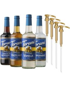 Torani Sugar Free Syrup Holiday Flavors Variety 4Pack Chocolate Macadamia Hazelnut Peppermint and Vanilla Syrup for Drinks Zero Calories Glass Bottles Pumps Included 254 Fl Oz Ea