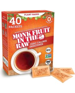 MONK FRUIT IN THE RAW Natural Monk Fruit Sweetener with Erythritol, Sugar-Free, Keto, Gluten Free, Zero Calorie, Low Carb, Vegan Sugar Substitute - 40 Packets