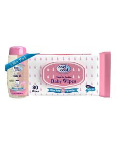 Baby Wipes 80's + Baby Oil 100ML - Alcohol Free, Paraben Free, Vitamin E, Aloe Vera, Ultra Soft And Gentle for Sensitive, Delicate Skin + Vitamin E, Grape Seed Oil Combo Pack
