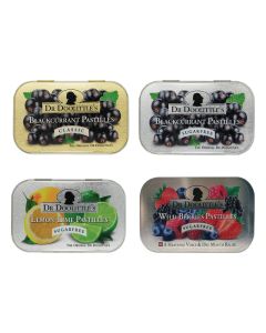 Dr Doolittles Soft Fruit Pastilles Sugar Variety Pack for Voice and Throat Blackcurrant Lemon Lime and Wild Berries 212 Ounce Tin approximately 25 Count Package 4 Pack
