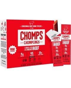 Chomps Snack Size Grass-Fed Original Beef Jerky Snack Sticks 0.5oz 24-Pack - Keto, Paleo, Whole30, Gluten-Free, Zero Sugar