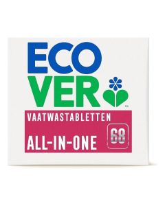 Ecover All In One Dishwasher Tablets Lemon and Mandarin 68 Tablets 1.36kg Plant Based Biodegradable Dishwasher Detergent with Rinse Aid Salt Function