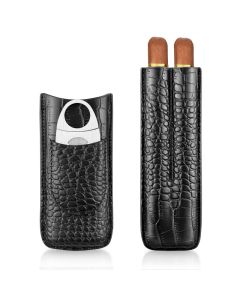 cgaplus 2Finger Cigar Case with Cutter Crocodile Pattern Leather Cigar Humidor Case Portable Travel Cigar Case for MenBlack