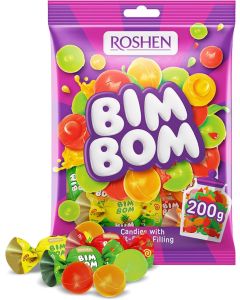 Roshen Bim Bom Hard Candy – Assorted Fruit & Berry Filled Candies, 200g