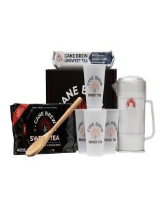 Cane Brew Iced Tea Sampler - Sweet & Unsweetened Gift Set with Pitcher, Spoon, & Cups - Charming Southern Variety Pack for Holidays & Tea Drinkers