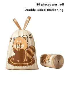 Household garbage bags, 80 bags per roll, double-layered, portable kitchen large plastic bags with raccoon print, 45x50cm