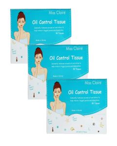 Miss Claire Oil Control Tissue/Oil Absorbent Dry Paper Wipes for Men and Women (150 Tissues/Pack of 3)