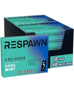 RESPAWN by Razer Recharge Chewing Gum Sugar-Free, Cool Mint Flavor, 10 Pack Bulk Box