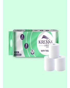 Kressa 3-Ply Toilet Paper - 8 Rolls x 300 Pulls (Total 2,400 Pulls) Soft & Strong 3-Ply Toilet Tissue (Pack of 8)