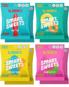 SmartSweets Variety Pack - Low Sugar Gummy Candy (Pack of 8) Featuring Sweet Fish, Sourmelon Bites, Peach Rings, and Sour Blast Buddies