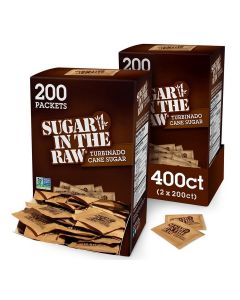 Sugar In The Raw Granulated Turbinado Cane Sugar On The Go Packets, No Erythritol, Pure Natural Sweetener, Hot & Cold Drinks, Coffee, Baking, Vegan, Gluten-Free, Non-GMO, 200 Count Packets (2-Pack)