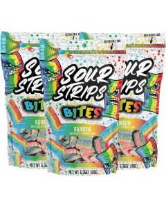 Sour Strips Sour Candy Bites, Rainbow Resealable Candy Bag, 6.35 Ounce (Pack of 3)
