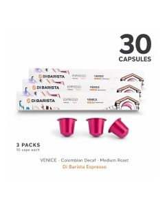 Di Barista Venice Decaf Coffee Capsules - Pack of 3 Sleeves – Colombian 100% Arabica Decaffeinated Espresso Pods / Mountain Water Process / Nespresso Compatible