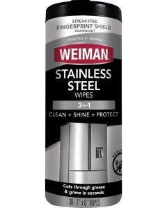 Weiman Stainless Steel Wipes 30ct Streak Free Formula Cleans and Polishes