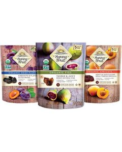 Sunny Fruit Organic Dried Fruit Assortment Prunes Figs Apricots Variety 3 Bags 15 Individual Portion Packs No Preservatives No Sugar Added ORGANIC NONGMO VEGAN HALAL KOSHER