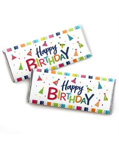 Big Dot of Happiness Cheerful Happy Birthday Candy Bar Wrappers with Silver Foil Birthday Party Favors for Chocolate Bars Fun Celebration Decorations Pack of 24
