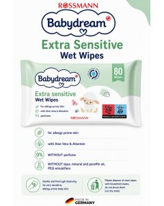German Brand Wipes , Extra Sensitive Wet Wipes, 80 Pieces – Gentle and Thorough Cleaning for Sensitive, with Aloe Vera & Allantoin, Fragrance-Free, Dye-Free, pH-Neutral.