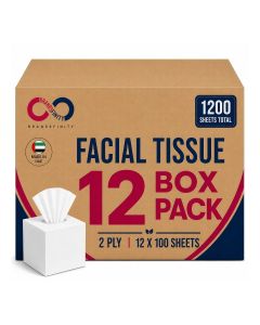 2 Ply Facial Tissue 1200 Sheets in Cube Boxes - Contains 12 Box of 100 Premium Quality Soft and Absorbent Tissues