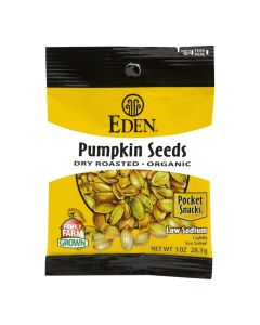 Eden Organic Pumpkin Seeds Dry Roasted and Salted Pocket Snacks 1 Ounce Pack of 12