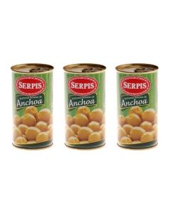 Serpis Anchoa Olives Spanish Green Olives Stuffed With Anchovy 150 gram Pack of 3