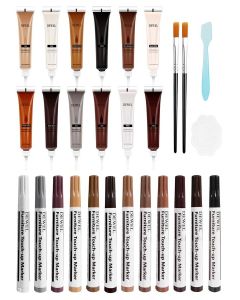 DEWEL Wood Furniture Repair Kit, 28 Pcs Wood Scratch Repair Kit, Upgrade Wood Furniture Touch Up Markers and Fillers for Stains, Scratches, Wood Floors, Tables, Bedposts