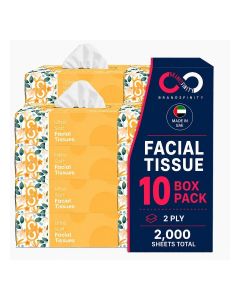 Facial Tissue Box - 10 Packs of 200 Sheets - Contains 2000 Premium 2 Ply Tissues