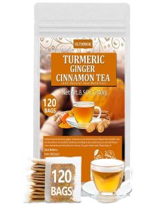ULTHMOK 120 Premium Turmeric, Ginger, Cinnamon Blend Tea Bags, 100% Natural & No Additives & Caffeine Free.
